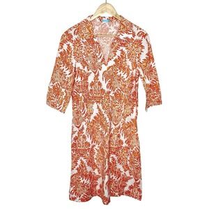 J McLaughlin Floral Print Dress Orange Womens 10 Colorful Shift Resort Cotton